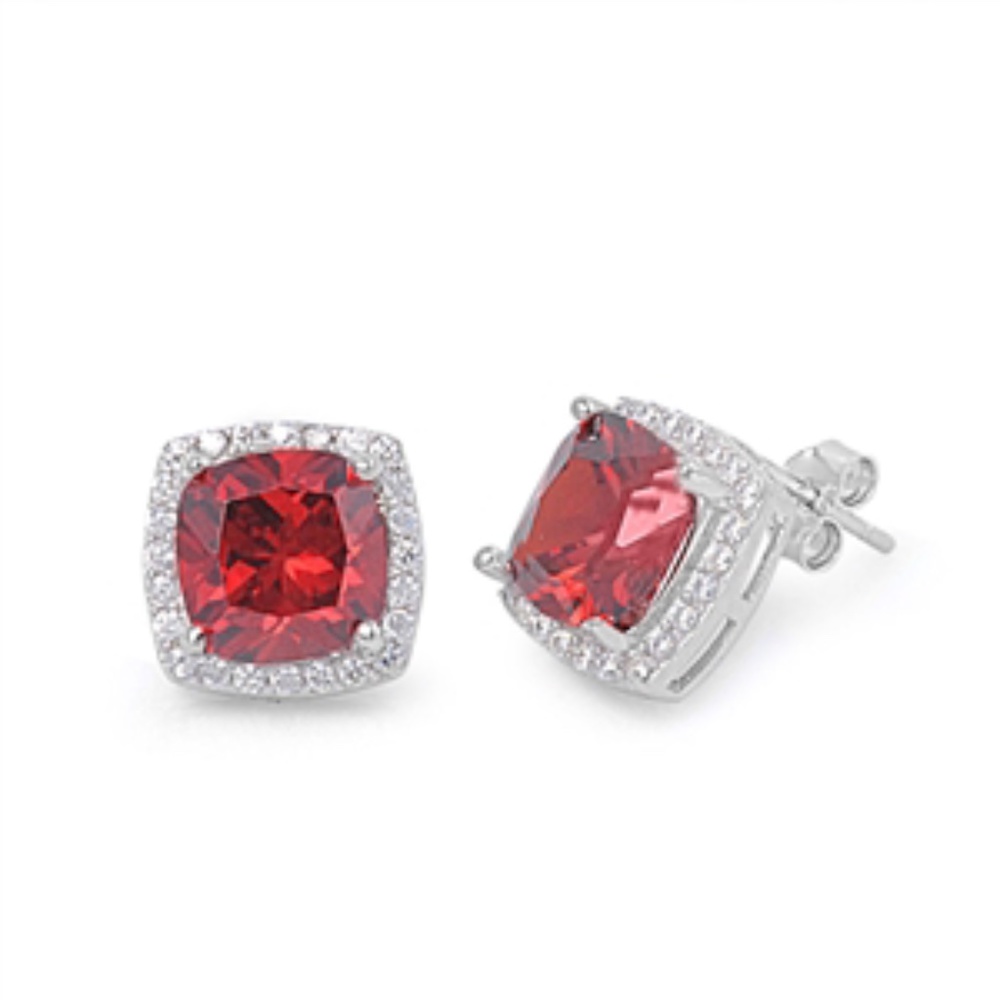 Garnet Cushion-Cut CZ Earrings